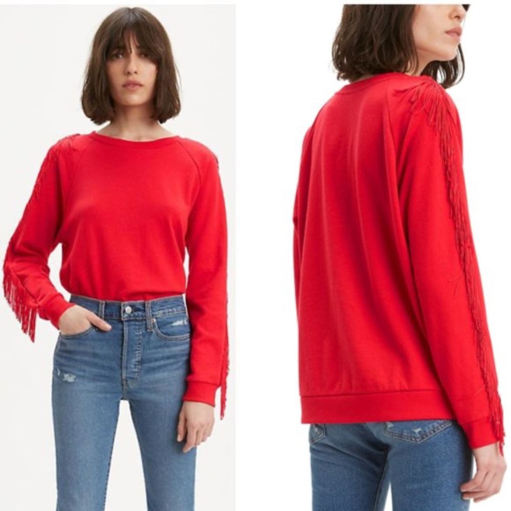 Levi's Reese Crew Meteorite Pullover Fringe Detail Sweatshirt Red Small